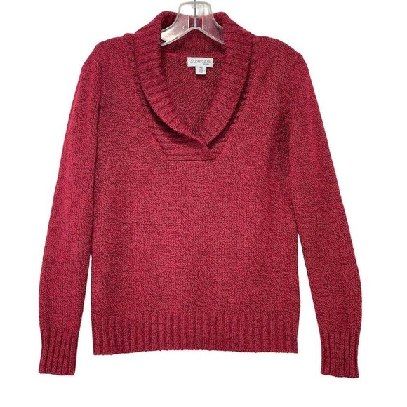St Johns Bay Women Sz MP Red Sweater Shawl V Neck Long Sleeve Business Casual - Picture 1 of 15